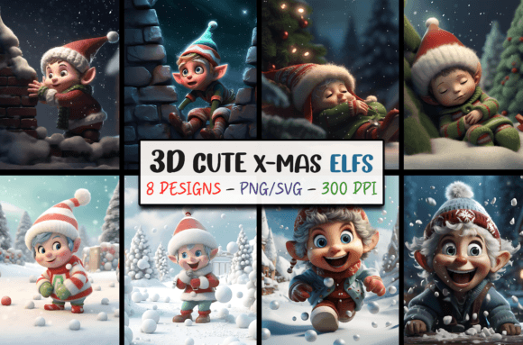 3D Christmas Backgrounds - Elf SVG: Festive Depth for Designers