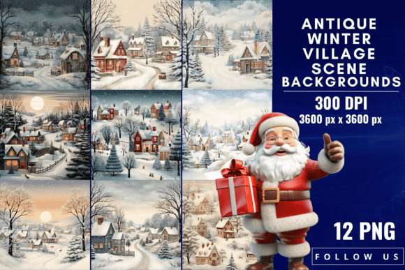 Antique Winter Village Scene Backgrounds: A Timeless Collection