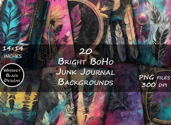 Bright BoHo Junk Journal Backgrounds: Instant Artistry