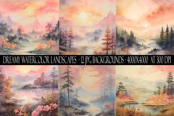 Dreamy Watercolor Landscape Backgrounds for Creative Projects