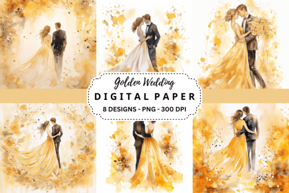 Elevate Your Designs with Watercolor Golden Wedding Backgrounds