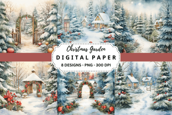 Enchanting Watercolor Christmas Garden Backgrounds