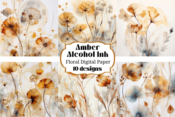 Golden Amber Alcohol Ink Floral Backgrounds